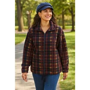 Vintage Northern Reflections Women's Plaid Fleece Full Zip Drawstring Jacket, Lg